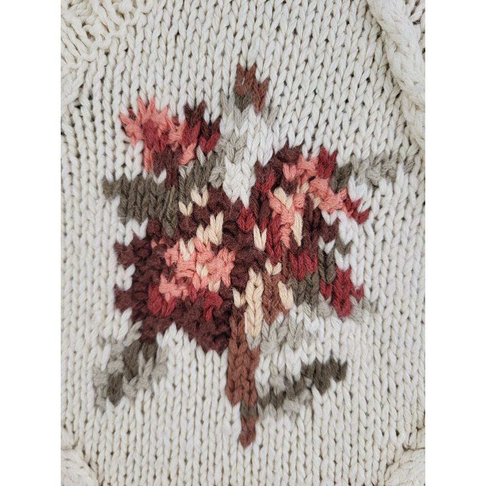 VTG Crystal‎ Kobe 3D Floral Knit Sweater L Cream Rose Cottage Romantic Grandma - Picture 8 of 14